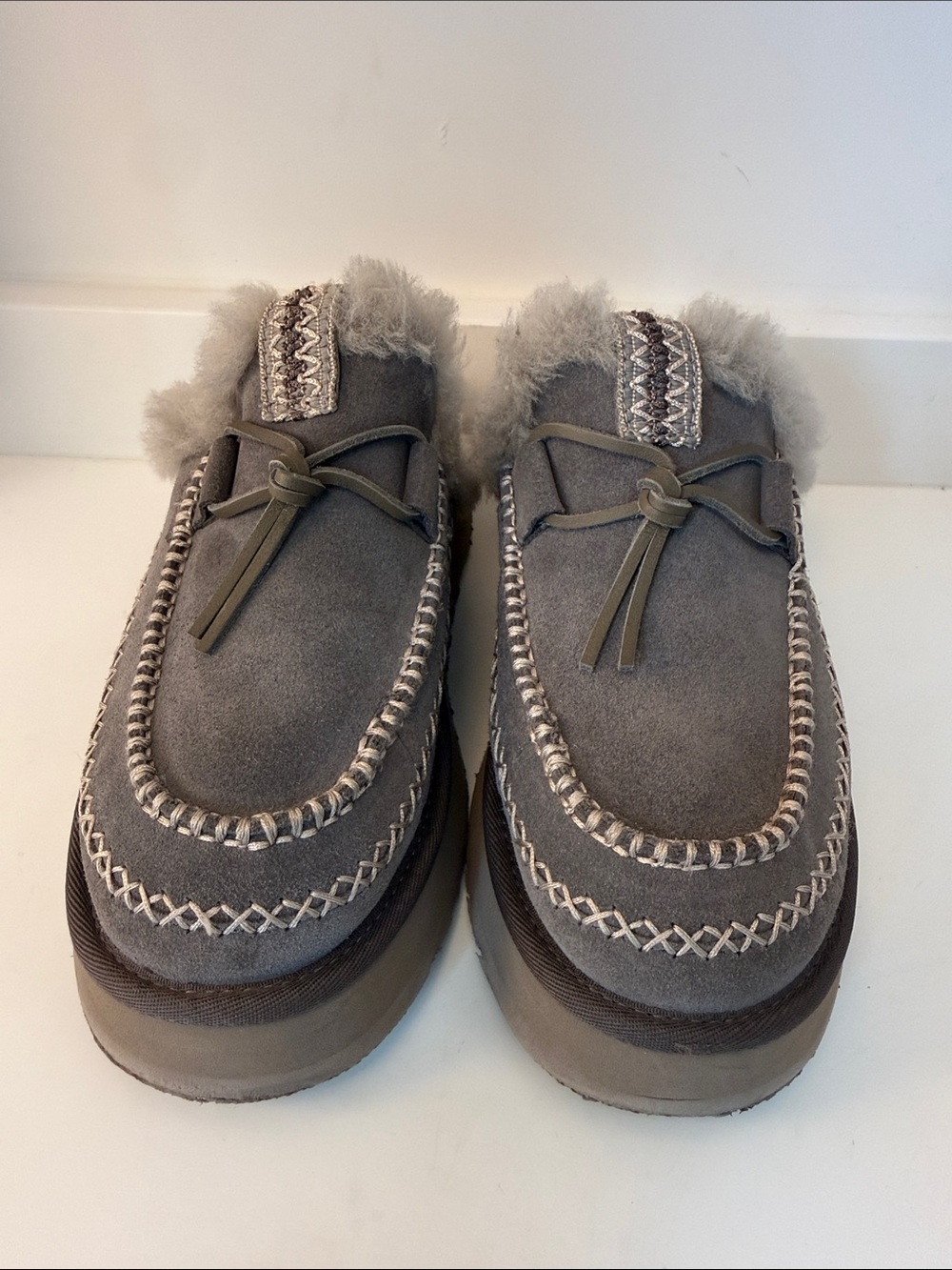 UGG Alpine Women’s Gray Suede Shearling-Lined Moccasin Slip-Ons - Size 9